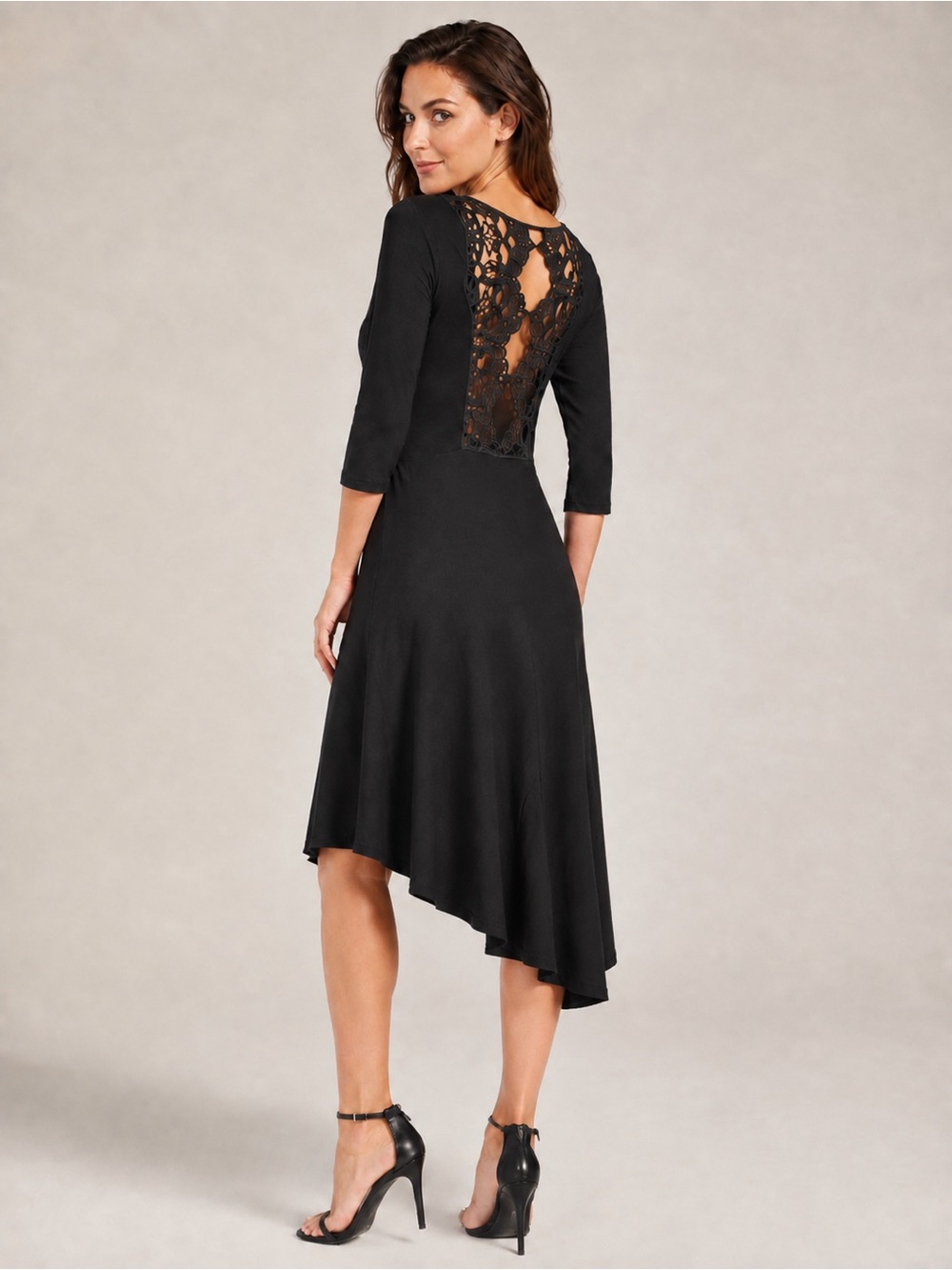 Lime N Chili black cotton stretch long maxi crochet lace romantic goth dress S